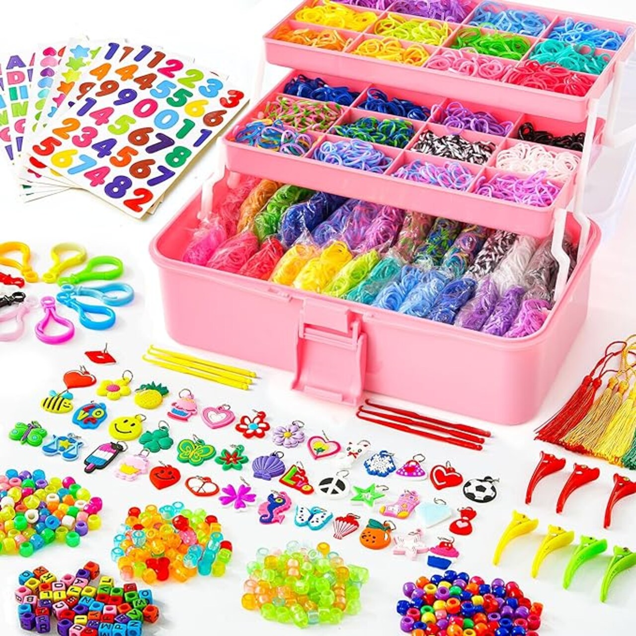 Rubber Loom Bands Kit - 17500+ Bands, 28 Colors, 3 Layer Container